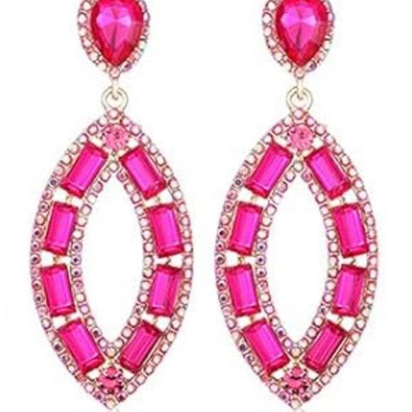 Magenta Jeweled Drop Earrings - Picture 1 of 2